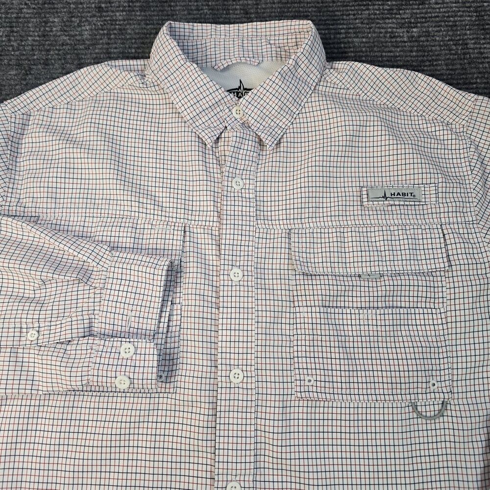 Habit Fishing Shirt Men's XL White Red Blue Plaid Vented Long Sleeve Button Up